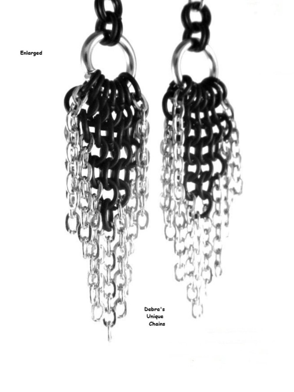 Earrings Black + Silver Chains Fringe Tassel Stylish unique Chain Link Debra's